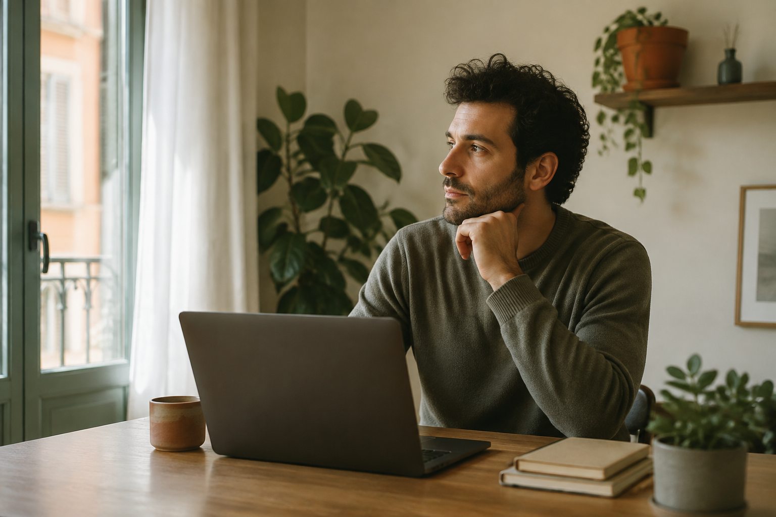 Persona preparando una primera conversación online desde casa