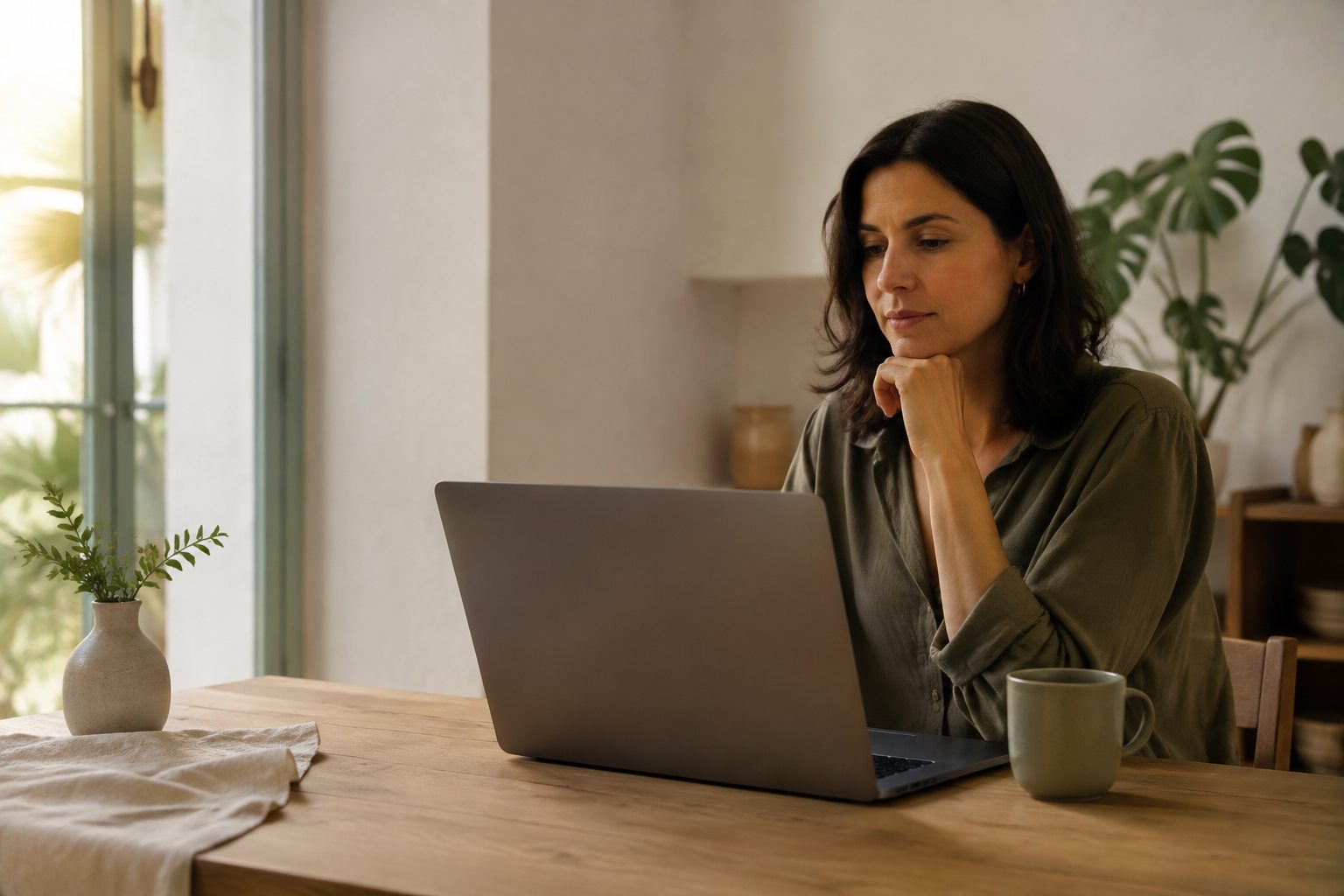 Persona preparándose para una conversación online desde un espacio privado